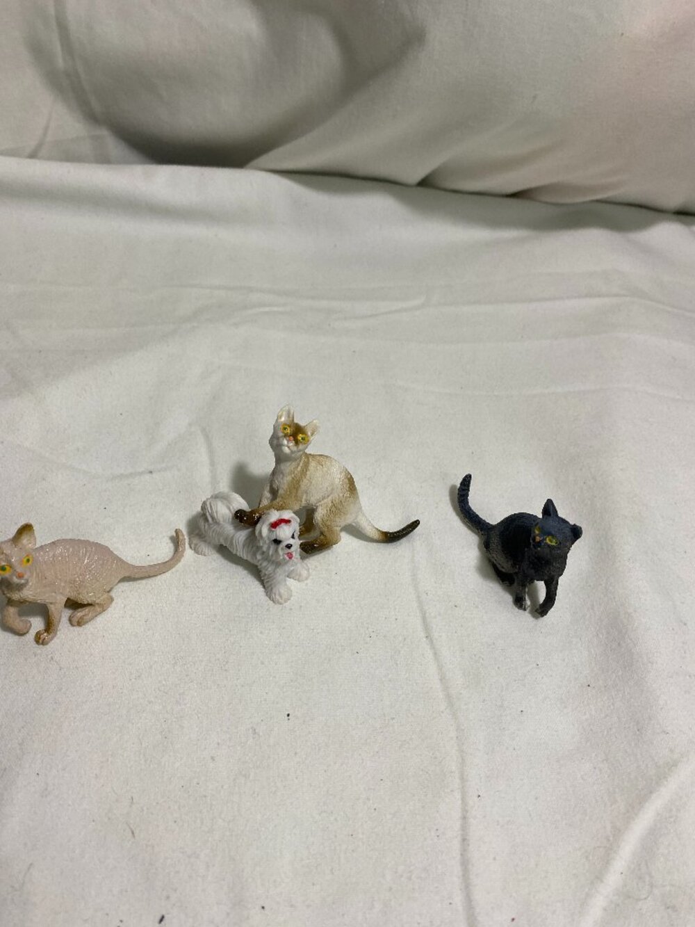 Miniature Cat & Dog Figurine Lot Hairless Cats White Maltese Puppy PVC Figures